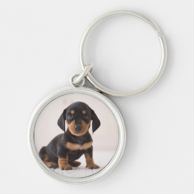 Miniature Dachshund Sitting Key Ring (Front)
