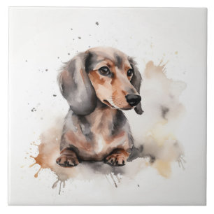 Miniature Dachshund Watercolor Tile