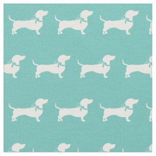Miniature Dachshund Weiner Dog Silhouette Pet Teal Fabric