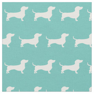 Miniature Dachshund Weiner Dog Silhouette Pet Teal Fabric