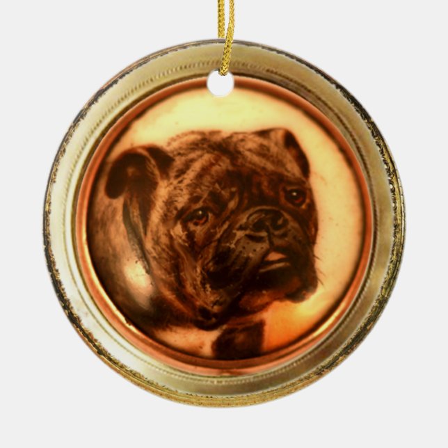 MINIATURE DOG PORTRAITS Bulldog Ceramic Tree Decoration (Front)