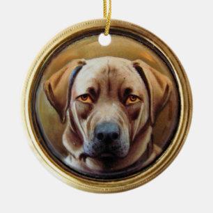 MINIATURE DOG PORTRAITS, Chocolate Labrador Ceramic Tree Decoration