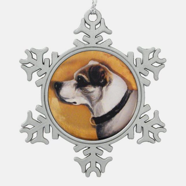 MINIATURE DOG PORTRAITS Fox Terrier Snowflake Pewter Christmas Ornament (Front)