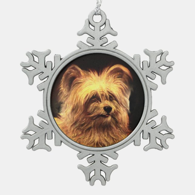 MINIATURE DOG PORTRAITS Skye Terrier Snowflake Pewter Christmas Ornament (Front)