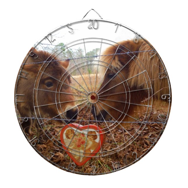 Miniature Donkey & Horse Valentine Heart Dartboard (Front)