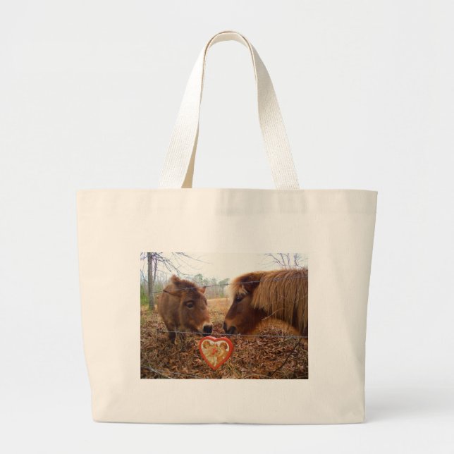 Miniature Donkey & Horse Valentine Heart Large Tote Bag (Front)
