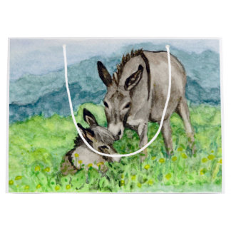 Miniature Donkey Mum and Baby Watercolor Art Large Gift Bag