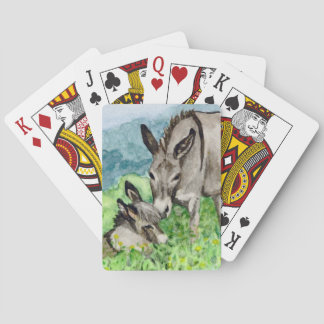 Miniature Donkey Mum and Baby Watercolor Art Playing Cards