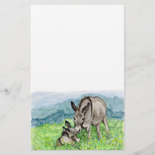 Miniature Donkey Mum and Baby Watercolor Art Stationery