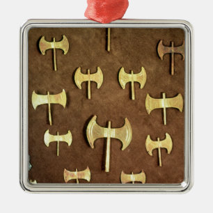 Miniature double axes metal tree decoration
