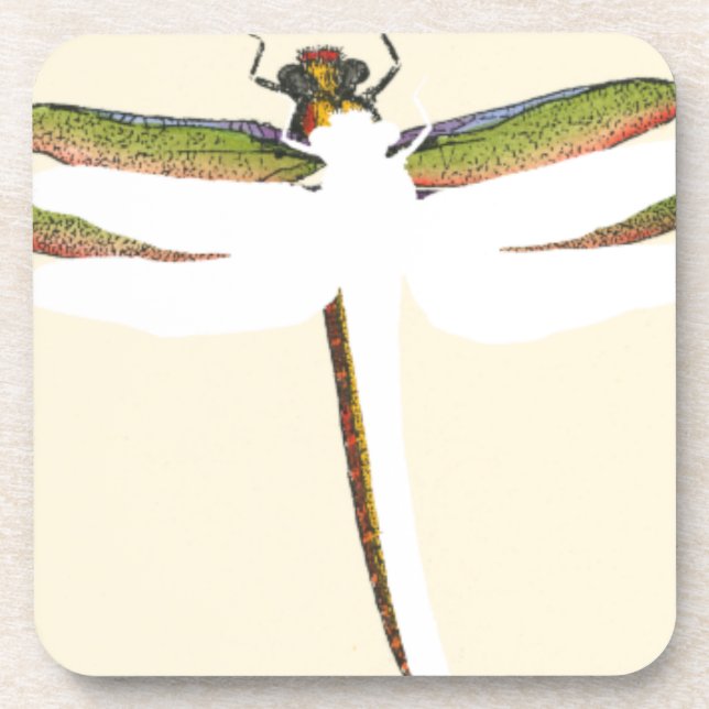 Miniature Dragonfly on White Background Coaster (Front)