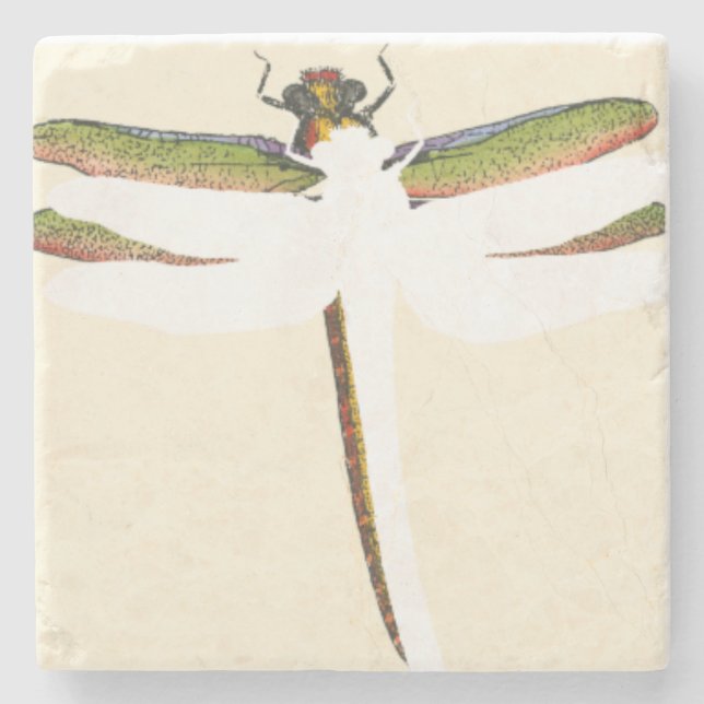 Miniature Dragonfly on White Background Stone Coaster (Front)