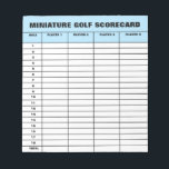 Miniature golf scorecard template custom notepad<br><div class="desc">Miniature golf scorecard template custom notepad. Personalised tear away note block for mini golf player, golfer, business, sports club, shop, game, location etc. Lined paper for 18 holes golf course and 4 players so people can fill in their scores and add up their total number of shots on each hole....</div>