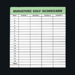 Miniature golf scorecard template custom notepad<br><div class="desc">Miniature golf scorecard template custom notepad. Personalised tear away note block for mini golf player, golfer, business, sports club, shop, game, location etc. Lined paper for 18 holes golf course and 4 players so people can fill in their scores and add up their total number of shots on each hole....</div>