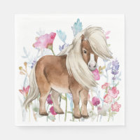 Miniature Horse and Wildflowers Paper Napkins