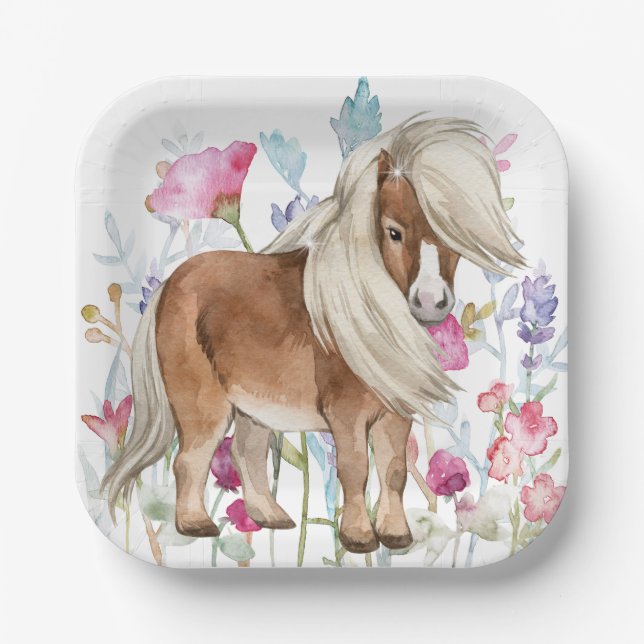 Miniature Horse and Wildflowers Paper Plates (Front)