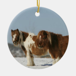 Miniature Horses Standing in the Snow Ceramic Tree Decoration