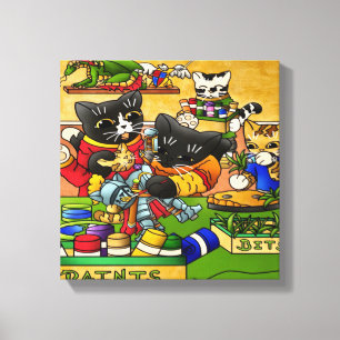 Miniature Knight Cat Model Painting Cats Canvas Print