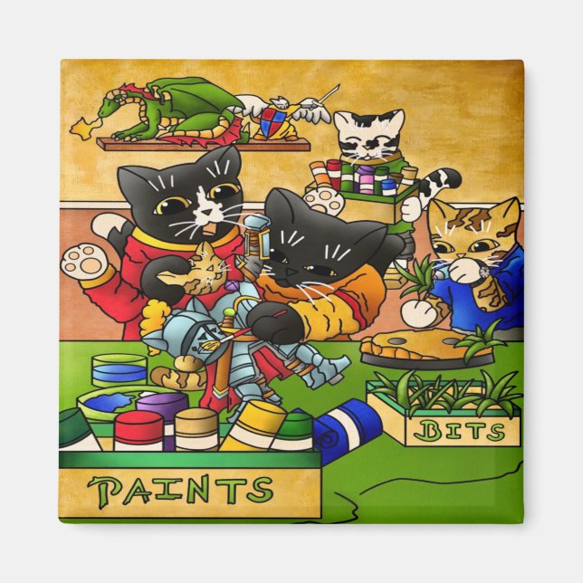 Miniature Knight Cat Model Painting Cats Magnet (Front)