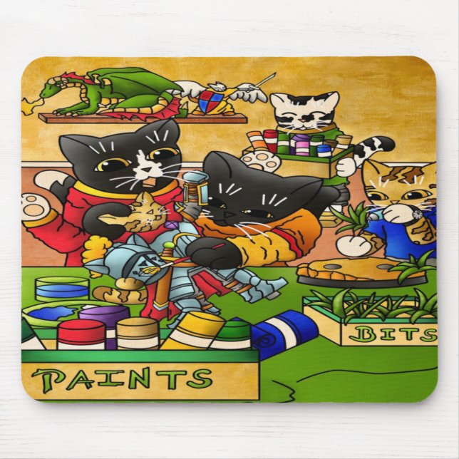 Miniature Knight Cat Model Painting Cats Mouse Pad (Front)