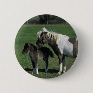 Miniature Mare & Foal Standing 6 Cm Round Badge