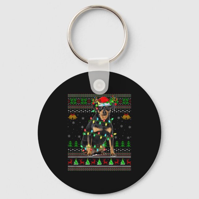 Miniature Nscher Dog Ugly Christmas Sweaters Holid Key Ring (Front)