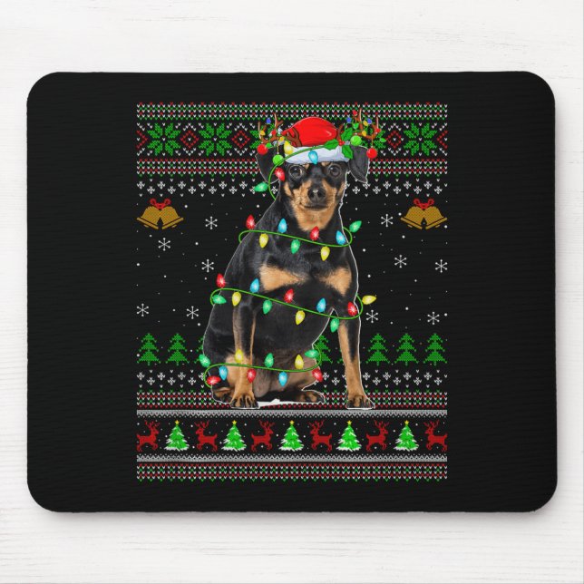 Miniature Nscher Dog Ugly Christmas Sweaters Holid Mouse Pad (Front)
