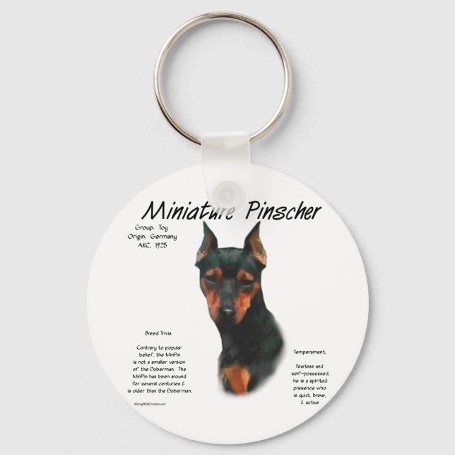 Miniature Pinscher (blk/rust) History Design Key Ring (Front)