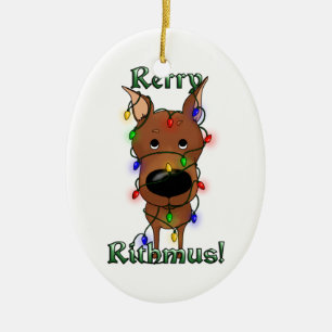 Miniature Pinscher Christmas Lights Ceramic Tree Decoration