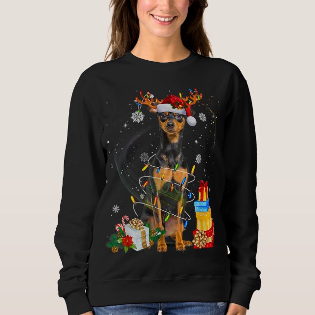 Miniature Pinscher Christmas Tree Light Pajama Dog Sweatshirt (Front)