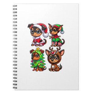 Miniature Pinscher Christmas Tree Santa Elf Costum Notebook
