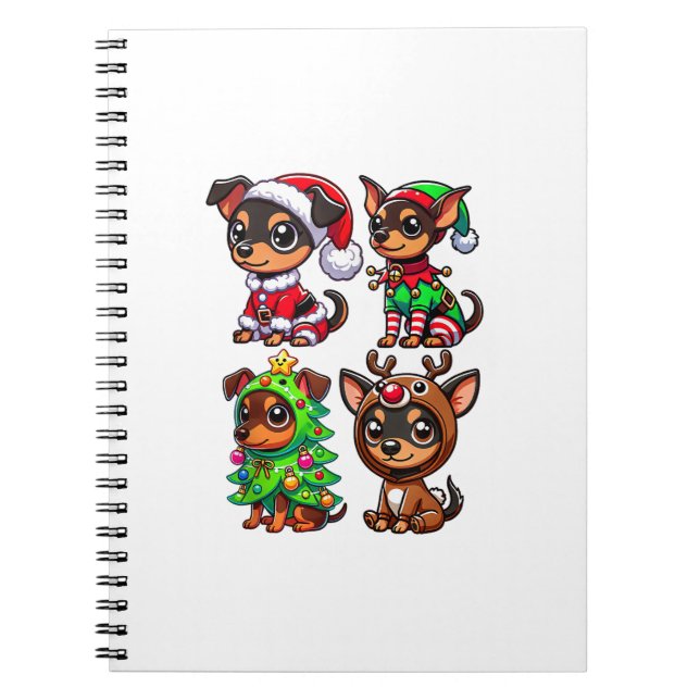 Miniature Pinscher Christmas Tree Santa Elf Costum Notebook (Front)