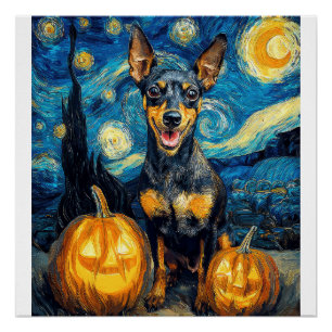 Miniature Pinscher Cute Dog Halloween Jack O Lante Poster