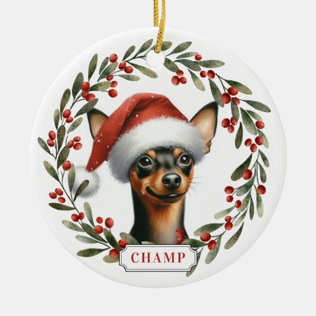 Miniature Pinscher Dog Ceramic Circle Ornament (Front)