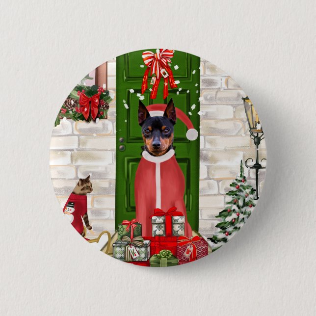 Miniature Pinscher Dog Christmas  6 Cm Round Badge (Front)