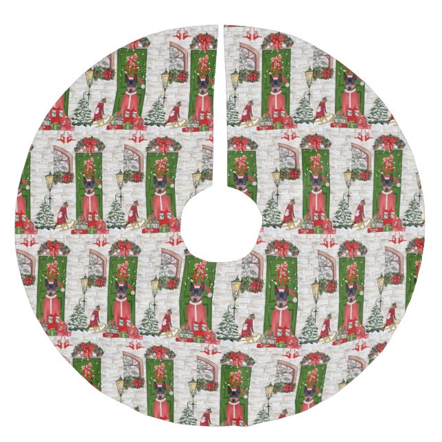 Miniature Pinscher Dog Christmas  Brushed Polyester Tree Skirt (Front)