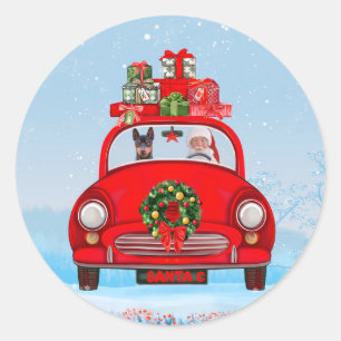 Miniature Pinscher Dog In Car With Santa Claus Classic Round Sticker
