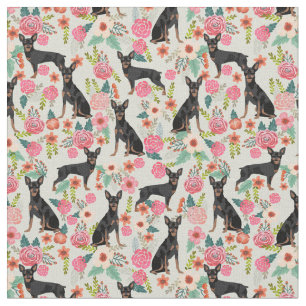 miniature pinscher dog vintage florals fabric