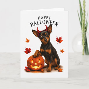 Miniature Pinscher Halloween Devil Dog Card