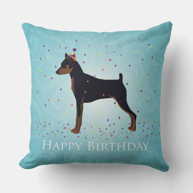 Miniature Pinscher Happy Birthday Design Cushion (Front)