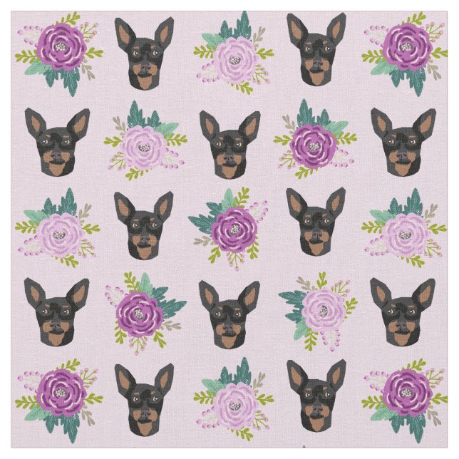 miniature pinscher lavender florals dog fabric (Close Up)