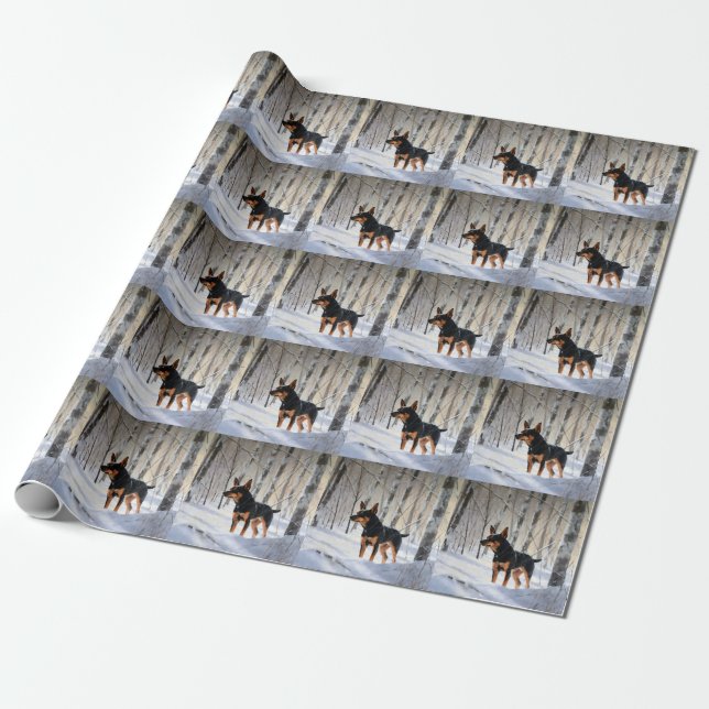 Miniature Pinscher Let It Snow Christmas Wrapping Paper (Unrolled)