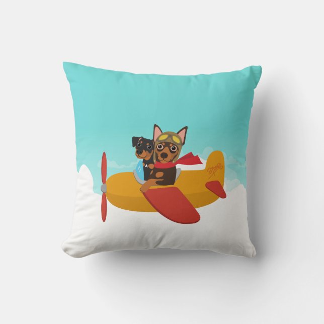 Miniature Pinscher Min Pin Pilot Aeroplane Pillow (Front)