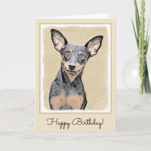 Miniature Pinscher Painting - Cute Original Dog Ar Card (Front)