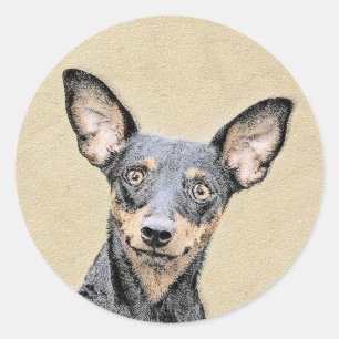 Miniature Pinscher Painting Cute Original Dog Art Classic Round Sticker