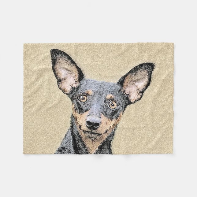 Miniature Pinscher Painting Cute Original Dog Art Fleece Blanket (Front (Horizontal))