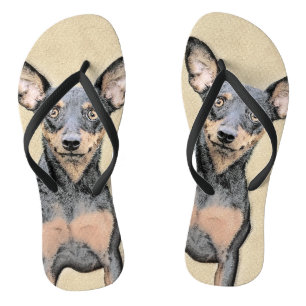 Miniature Pinscher Painting Cute Original Dog Art Jandals