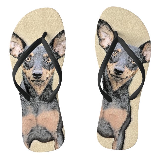 Miniature Pinscher Painting Cute Original Dog Art Jandals (Footbed)