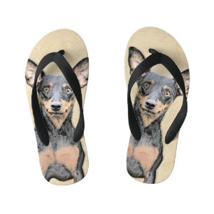 Miniature Pinscher Painting Cute Original Dog Art Kid's Jandals