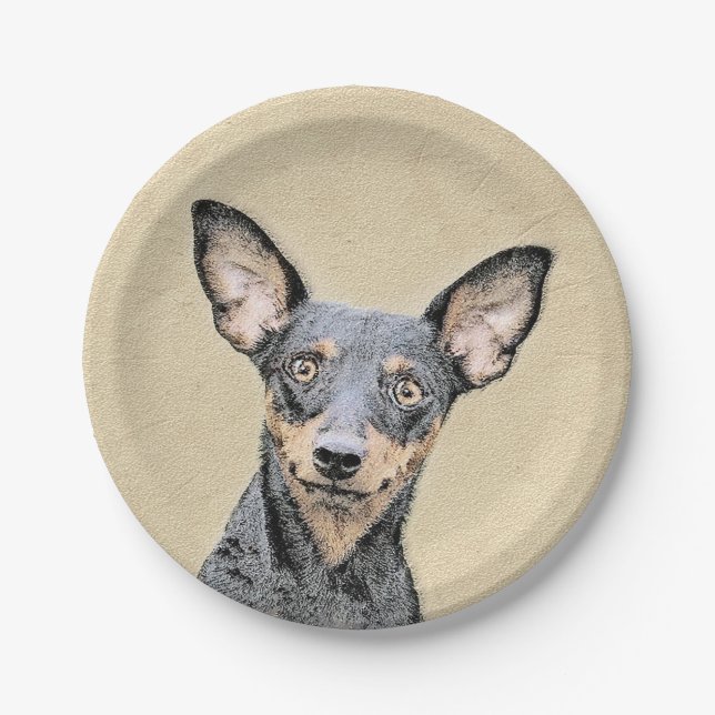Miniature Pinscher Painting Cute Original Dog Art Paper Plate (Front)